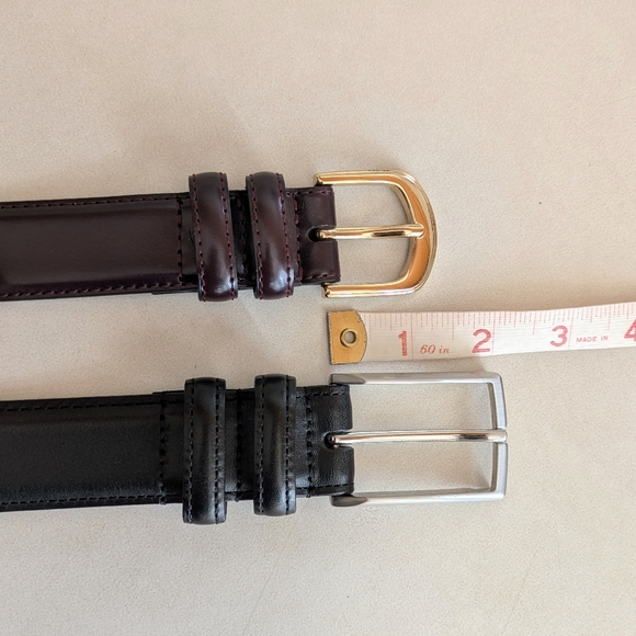 2 Men's Leather Dress Belts 40 42 Black Silver Buckle Oxblood Gold Nordstrom - Picture 3 of 17